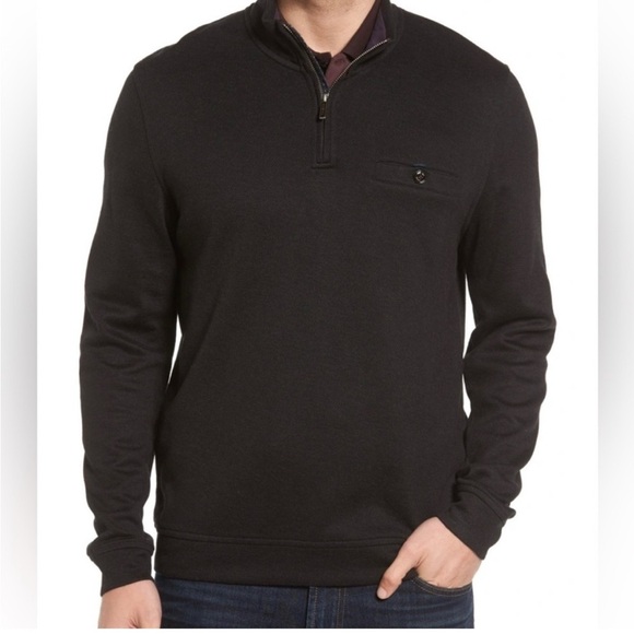 Ted Baker London Black Valerio 1/4 Zip Pullover Sweater Size 6 XXL NWOT Pocket‎ - Picture 1 of 8